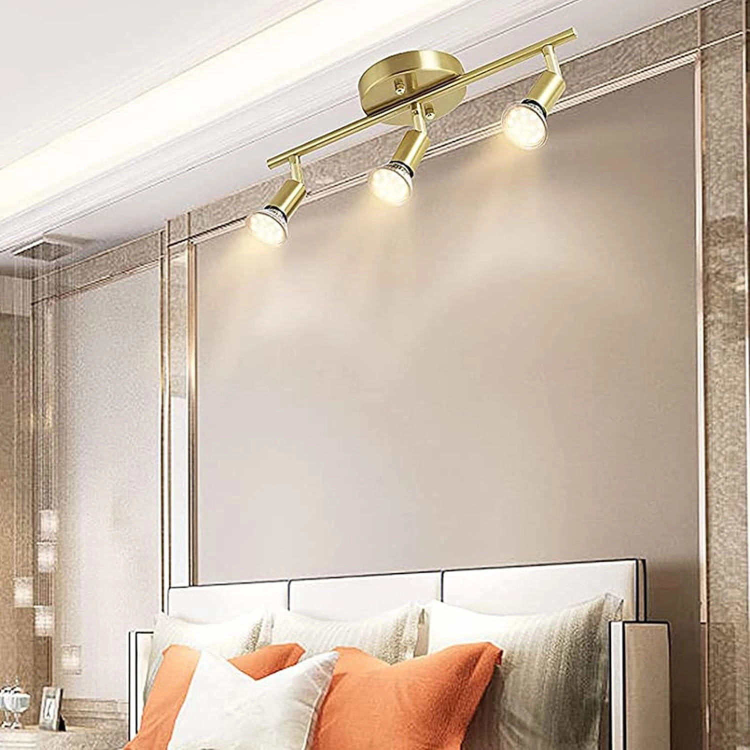 3 Light LED Track Lighting Kit Fixtures, Golden Finish 3 Way Ceiling Spotlight for Kitchen,Flexibly Rotatable Light Heads,Included 3 gu10 LED Bulbs (4W 400LM Warm White 2700K)