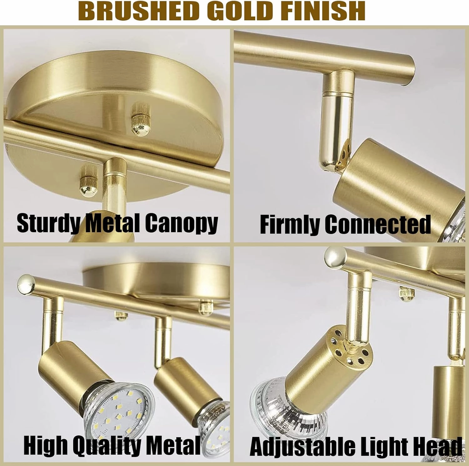 3 Light LED Track Lighting Kit Fixtures, Golden Finish 3 Way Ceiling Spotlight for Kitchen,Flexibly Rotatable Light Heads,Included 3 gu10 LED Bulbs (4W 400LM Warm White 2700K)