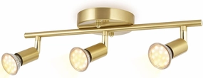 3 Light LED Track Lighting Kit Fixtures, Golden Finish 3 Way Ceiling Spotlight for Kitchen,Flexibly Rotatable Light Heads,Included 3 gu10 LED Bulbs (4W 400LM Warm White 2700K)