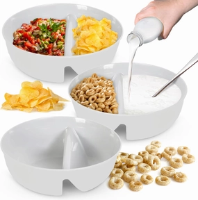 3 Pack - Just Crunch Anti-Soggy Cereal Bowl - Keeps Cereal Fresh & Crunchy | BPA Free | Microwave Safe | Ice Cream & Topping, Yogurt & Berries, Fries & Ketchup and More – White, Large