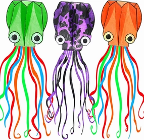 3 Pack Octopus Kite - 3D Beach Kites for People & Kids (Blue, Green, Red) - Easy to Fly, Kite Kit with 100M String