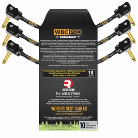3 Units - 6 Inch - WBC-PRO-Pedal – 22 AWG - Low-Cap (18pF/ft) – Pro-Grade – Graphite-Based - Dual-Shielded Pedal, Effects, Patch, Instrument Cable with Neutrik-Rean Gold Plated Pancake TS Connectors