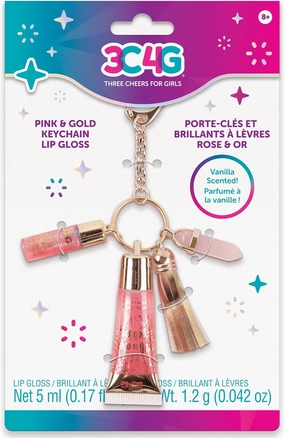 3C4G Make It Real Pink and Gold Key Chain Lip Gloss