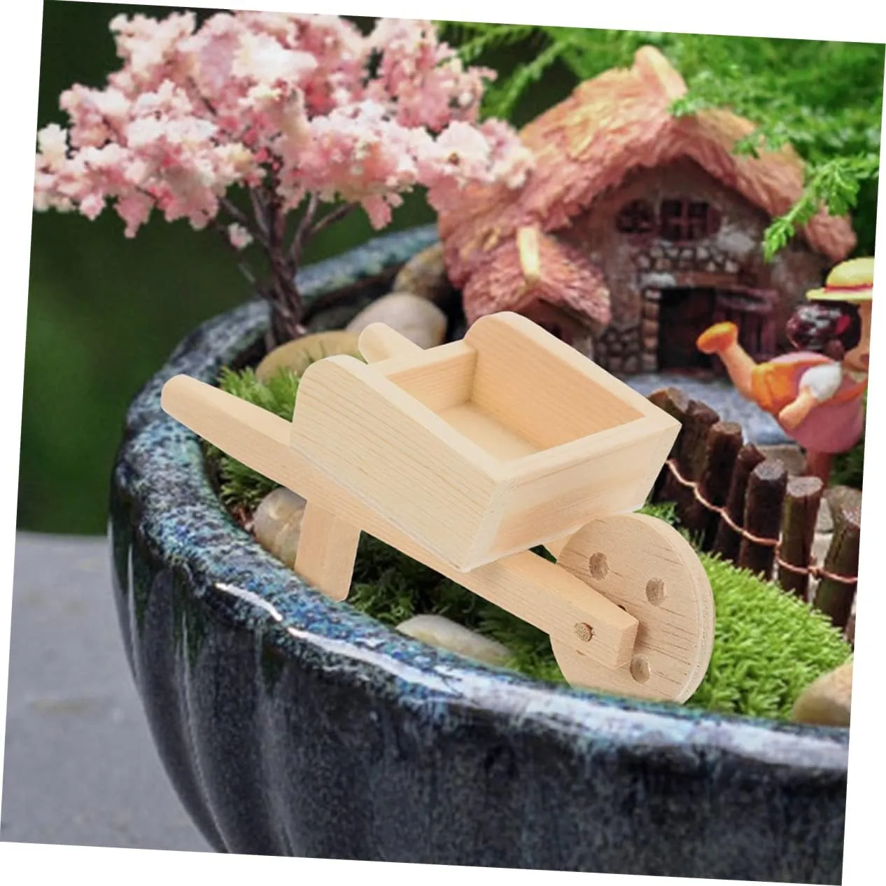 3sets Miniature Wheelbarrow Model for Doll House Wooden Decorative Barrow for Boys and Girls 2pcs*3