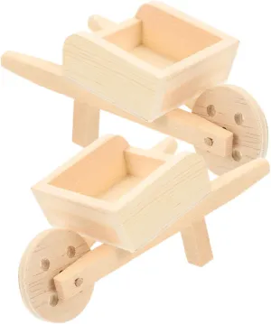 3sets Miniature Wheelbarrow Model for Doll House Wooden Decorative Barrow for Boys and Girls 2pcs*3