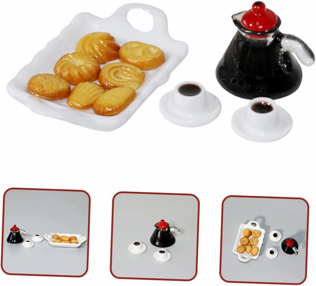 3sets Mini House Accessory Set Decorative Wear-Resistant Coffee Cups Food for Dollhouse Stylish Desktop Miniature Food Props Fine Craftsmanship and Safe Materials