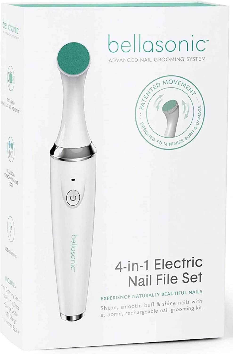 4-in-1 Rechargeable Electric Nail File Set with Unique Oscillating Head – Shape, Smooth, Buff & Shine Nails – Remove Cuticles & Calluses – Salon Quality Manicure Pedicure Results