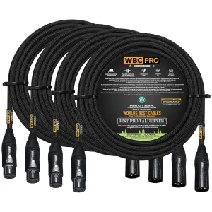 4 Units - 20 Foot - WBC-PRO-Quad Ultra-Silent Ultra-Flexible Balanced Star-Quad Cable with Neutrik Male & Female XLR Plugs & Black Tweed Jacket