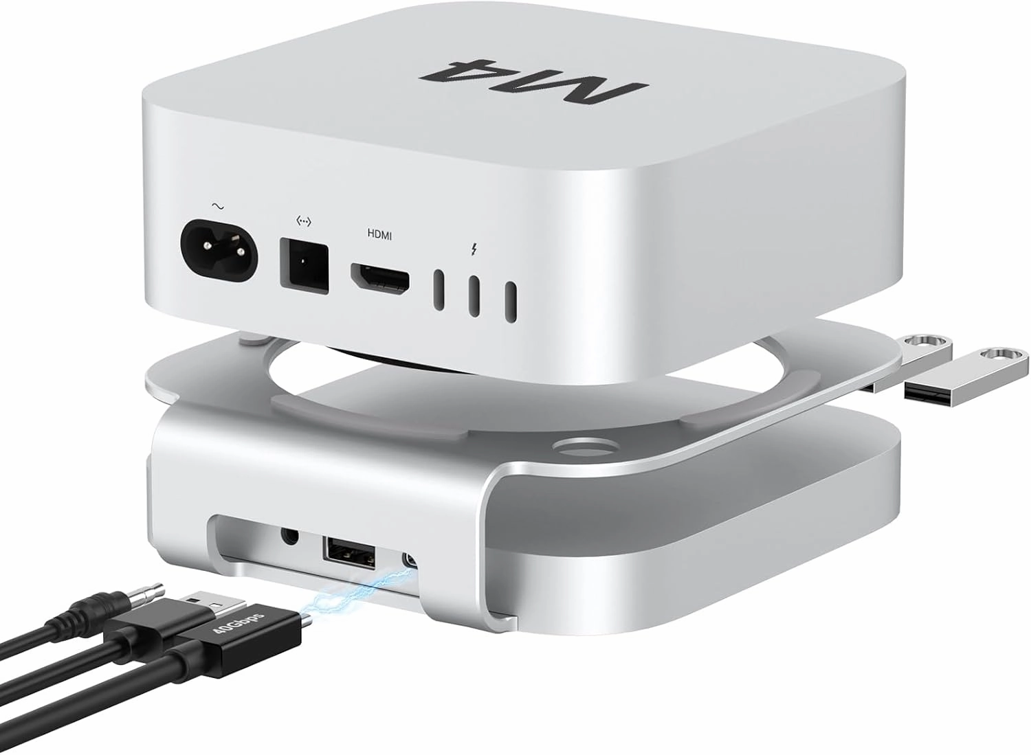 40Gbps USB4 Hub & Stand for Mac mini M4/M4 Pro, All-Aluminum Docking Station with 40Gbps M.2 SSD (NVMe PCle) Enclosure, 3*USB 2.0, 3.5mm Audio, USB4 Host | Mac mini M4 USB-4 Dock