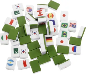 48pcs National Flag Mahjong Tiles Set Plastic Game Blocks for Family Party Games Easy Learning Mahjong Tiles Set