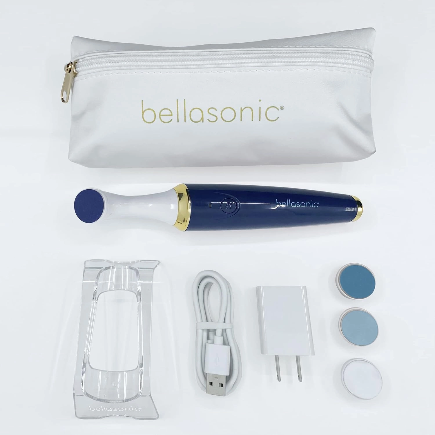 4-in-1 Rechargeable Electric Nail File Set with Travel Pouch – Unique Oscillating Head – Shape, Smooth, Buff & Shine Nails – Remove Cuticles & Calluses (Navy/Gold)