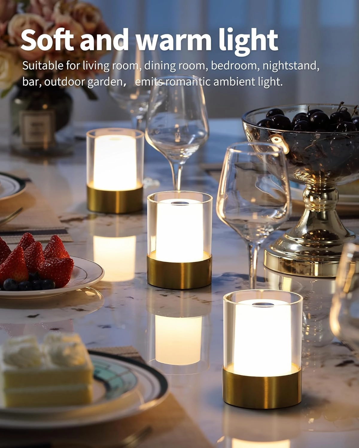 4" Small LED Battery Operated Lamp Set of 2, Cordless Rechargeable Table Lamp, Mini Night Light, Waterproof Outdoor Desk Lamp for Bathroom Bar Dining Room Nursery Baby Coffee Shop (Bronze)