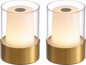 4" Small LED Battery Operated Lamp Set of 2, Cordless Rechargeable Table Lamp, Mini Night Light, Waterproof Outdoor Desk Lamp for Bathroom Bar Dining Room Nursery Baby Coffee Shop (Bronze)