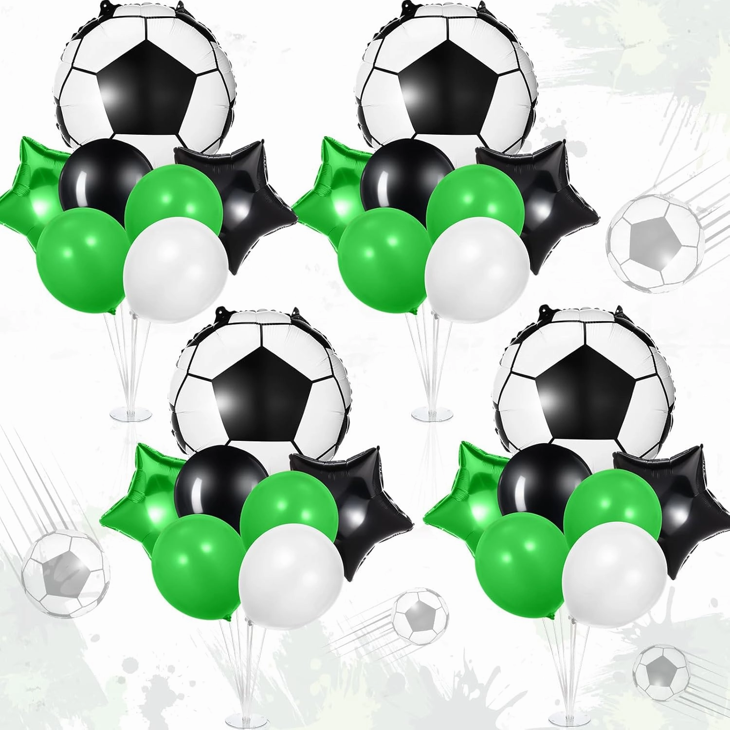 4 Sets Soccer Party Decoration Balloons Stand Kit with Soccer Foil Balloons Centerpiece for Tables Green White Black Balloons for Game Sports Soccer Theme Birthday Party Decorations