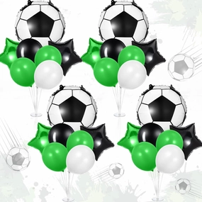 4 Sets Soccer Party Decoration Balloons Stand Kit with Soccer Foil Balloons Centerpiece for Tables Green White Black Balloons for Game Sports Soccer Theme Birthday Party Decorations