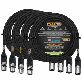 4 Units - 30 Foot - WBC-PRO-Quad Ultra-Silent Ultra-Flexible Balanced Star-Quad Cable with Amphenol Male & Female XLR Plugs & Black Tweed Jacket
