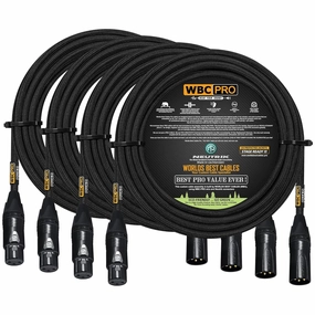 4 Units - 75 Foot - WBC-PRO-Quad Ultra-Silent Ultra-Flexible Balanced Star-Quad Cable with Neutrik Male & Female XLR Plugs & Black Tweed Jacket