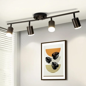 4 Ways Track Lighting, Rotatable Heads Track Light Kit, Track Lighting Fixtures Ceiling with Acrylic Cover, Modern Black Tracks Light for Kitchen, Living Room, Hallway(Bulbs Not Included)