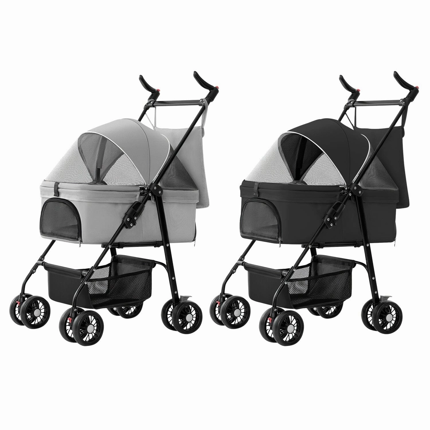 4 Wheels Pet Stroller Foldable with Removable Liner Storage Basket