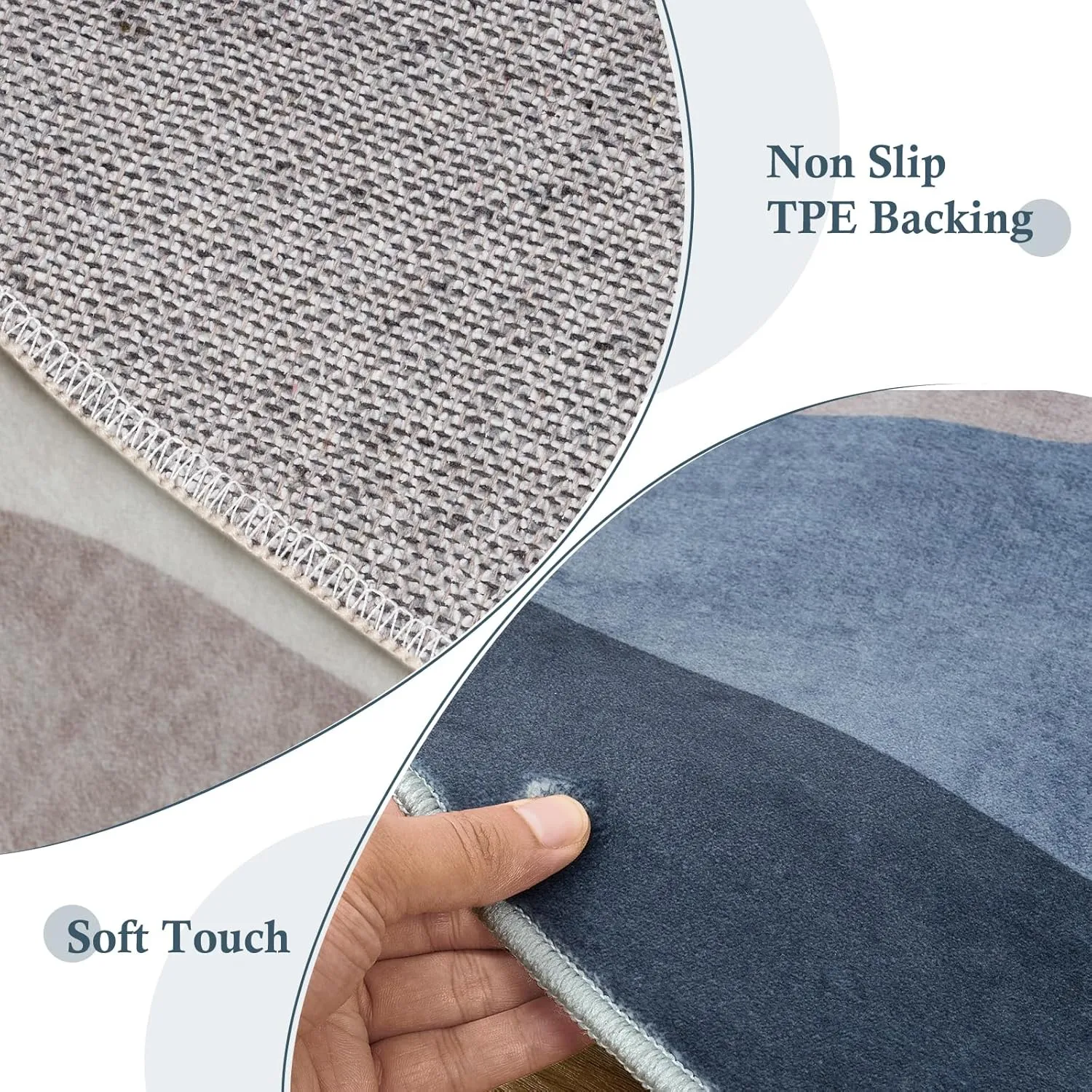 4ft Abstract Round Area Rug,Chic Faux Wool Washable Non-Slip Sun and Mountain Circle Rug,Soft Ultra-Thin Throw Rugs for Living Room/Bedroom/Office/Entryway/Kitchen(Blue)