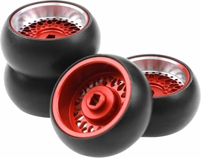 4Pack Vgoohobby 1/28 Drift Car Tires Plastic Tyres w/Metal Wheel Rims Compatible with Wltoys K969 K989 Kyosho Mini-Z Mini-Q 1/28 RC Replacement Drift Tires (Red)