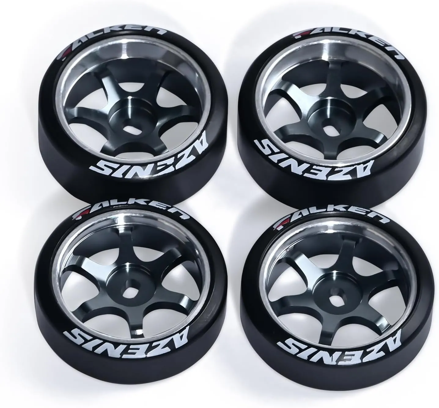 4Pcs 22mm 1/28 Rc Car Drift Wheel Hub with Rc Car Drift Tires for 1/28 MINI-Q HGD1 DRZ Wltoys K969 RC Drift Car Upgrade Parts (Logo-Titanium)
