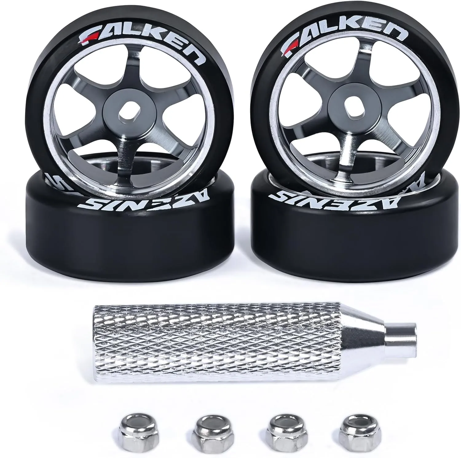 4Pcs 22mm 1/28 Rc Car Drift Wheel Hub with Rc Car Drift Tires for 1/28 MINI-Q HGD1 DRZ Wltoys K969 RC Drift Car Upgrade Parts (Logo-Titanium)