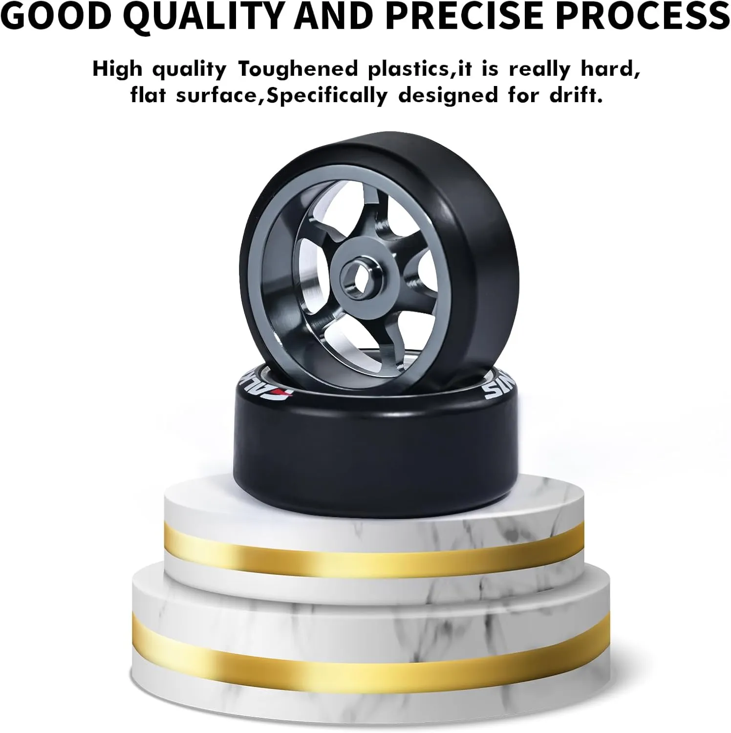 4Pcs 22mm 1/28 Rc Car Drift Wheel Hub with Rc Car Drift Tires for 1/28 MINI-Q HGD1 DRZ Wltoys K969 RC Drift Car Upgrade Parts (Logo-Titanium)