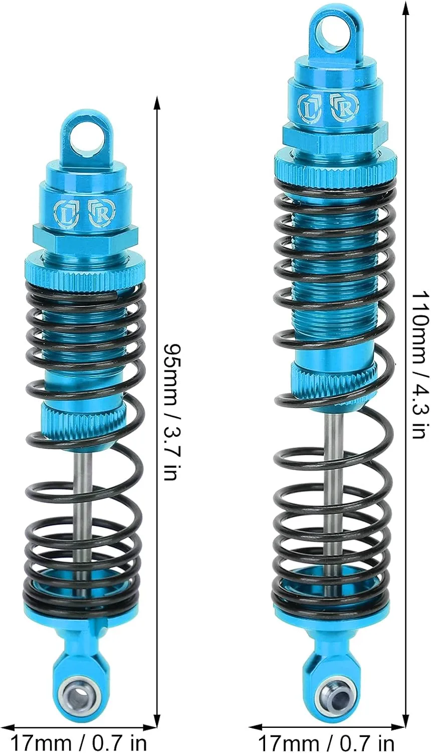 4PCS Aluminum Alloy Shock Absorbers for Slash 1/10 RC Cars - 95mm/110mm CNC Oil Filled Dampers with Adjustable Spring, Off Road Crawler & Racing Upgrade Kit (Blue)