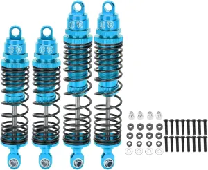4PCS Aluminum Alloy Shock Absorbers for Slash 1/10 RC Cars - 95mm/110mm CNC Oil Filled Dampers with Adjustable Spring, Off Road Crawler & Racing Upgrade Kit (Blue)