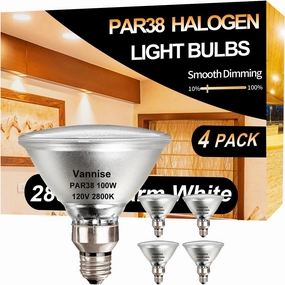 4pcs High Output 1800LM PAR38 Flood Light Bulbs, 100W Dimmable Warm White 2800K, E26 Base, Long Lasting Halogen Outdoor Flood Lights