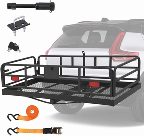 500LBS Heavy Duty Folding Hitch Cargo Carrier with High Side Rails, 60 “x24 ‘x14.9’ Trailer Hitch Rack, 2” Rear Basket for Trucks SUV RV Vans Camping Trips Storage Frame
