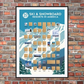 50 Best Ski & Snowboard Resorts Scratch Off Poster - Ski Poster - Ski Decor - Ski Print - A Great Gift for Skiers and Snowboarders!