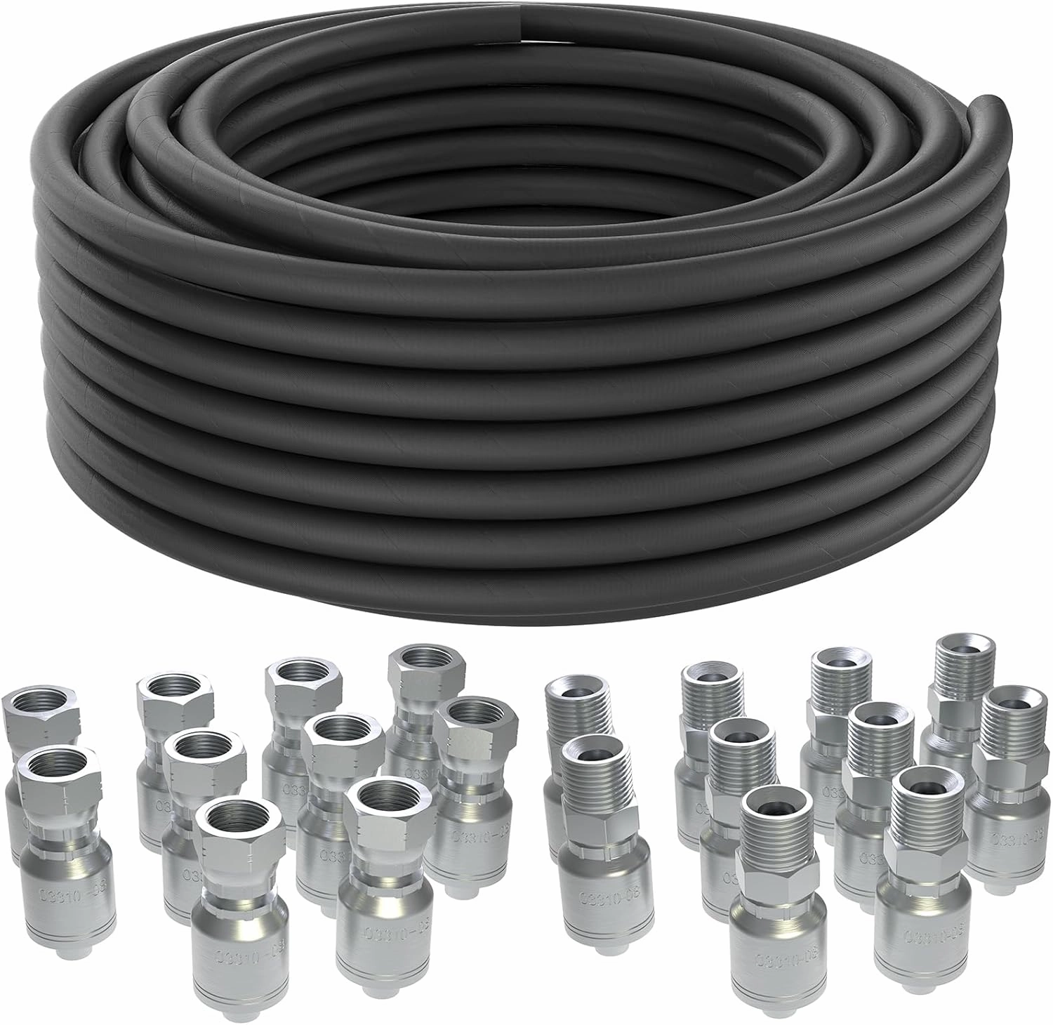 50 Ft 3/4 inch Hydraulic Hose with 20PCS 3/4" JIC 37° Female & NPTF Male Hydraulic Hose Fittings, Hydraulic Oil Flexible Hose -20℃ to 140℃ W.P.40MPa/5800Psi