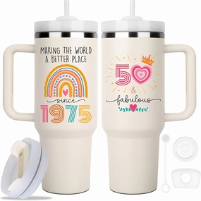 50th Birthday Gifts For Her, Women - 1975 Birthday Gift For Women - Cool Birthday Gift For 50 Year Old Woman - 50 And Fabulous Gift For Women - Gift For Women Turning 50-50th Tumbler 40oz