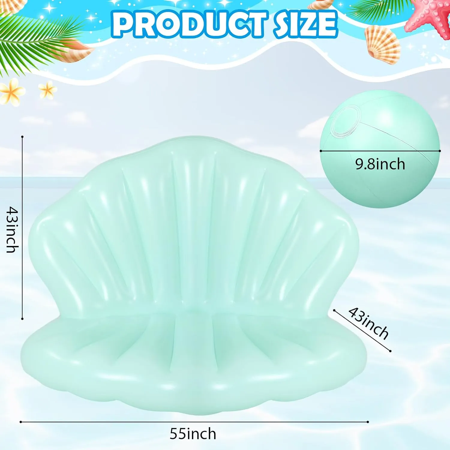 55 Inch Inflatable Seashell Pool Float with Pearl Ball Cute Pool Lounge Float Chairs for Adults Swimming Summer Beach Ocean Birthday Theme Party