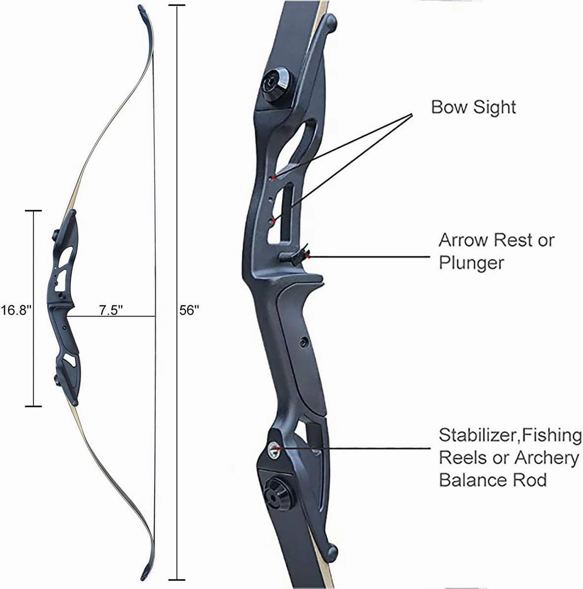 56" Takedown Recurve Bow and Arrows Set for Adults Right Hand Archery Kit Metal Riser Hunting Bow for Shooting Practice 30-50lb