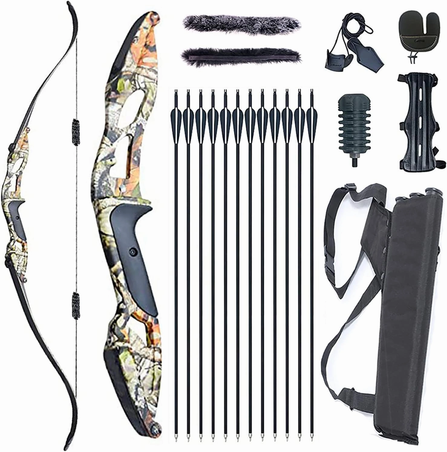 56" Takedown Recurve Bow and Arrows Set for Adults Right Hand Archery Kit Metal Riser Hunting Bow for Shooting Practice 30-50lb