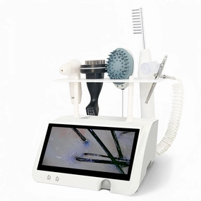5-in-1 Hair & Scalp Care System - with Magnifying Lens, Massage Brush, Vibrating Comb, Relaxation Head & Refreshing Spray - Personal Grooming Device for Home Salon Use