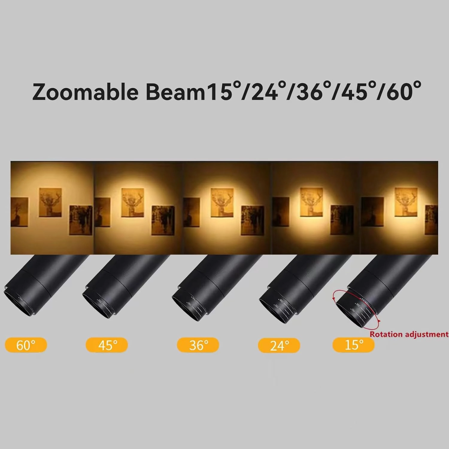 5Color LED Track Lighting Kit 4 Lights Dimmable 48W Track Light,Zoomable15°/24°/36°/45°/60°-2700K/3000K/3500K4000K/5000K,Track Lighting for Accent Task Kitchen,Lumen 4800 (Black, 48W)