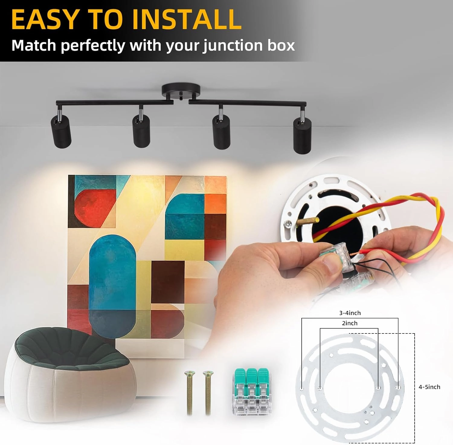 5Color LED Track Lighting Kit 4 Lights Dimmable 48W Track Light,Zoomable15°/24°/36°/45°/60°-2700K/3000K/3500K4000K/5000K,Track Lighting for Accent Task Kitchen,Lumen 4800 (Black, 48W)