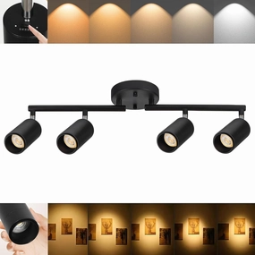 5Color LED Track Lighting Kit 4 Lights Dimmable 48W Track Light,Zoomable15°/24°/36°/45°/60°-2700K/3000K/3500K4000K/5000K,Track Lighting for Accent Task Kitchen,Lumen 4800 (Black, 48W)