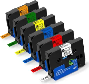 6-Pack TZe Tz Tape 12mm 0.47 Laminated Multi Color Tape Compatible with Brother P Touch Label Maker Tape TZe-231 431 531 631 731 B1, P Touch PT-H110PT-D210 D400 1290 Label Makers
