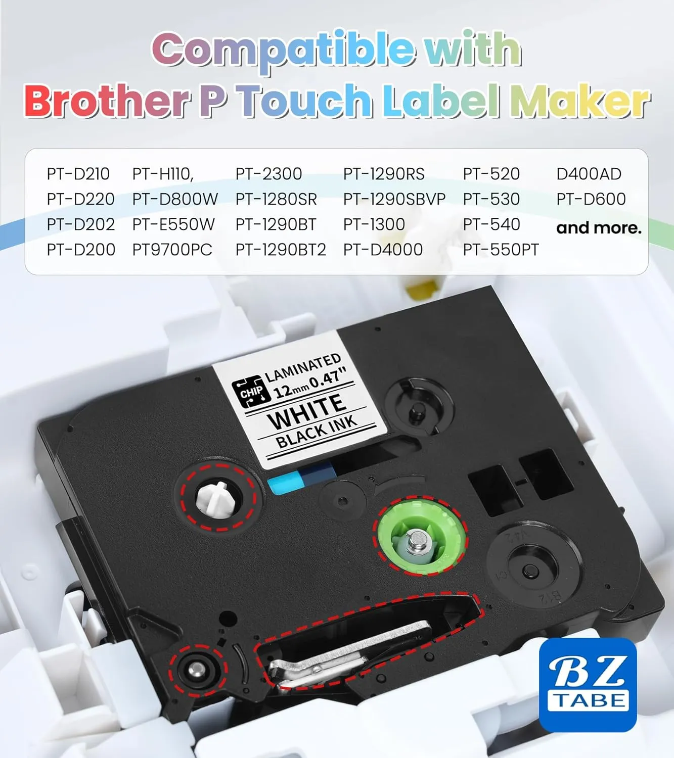 6-Pack TZe Tz Tape 12mm 0.47 Laminated Multi Color Tape Compatible with Brother P Touch Label Maker Tape TZe-231 431 531 631 731 B1, P Touch PT-H110PT-D210 D400 1290 Label Makers