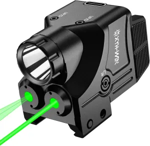 600 Lumens Weapon Tactical Light Green/Green Circle Laser Sight Combo, Pistol Light with Strobe/Constant Function, Dual-Color Laser Sight,USBC Rechargeable,Fits Standard Picatinny/Glock Rails