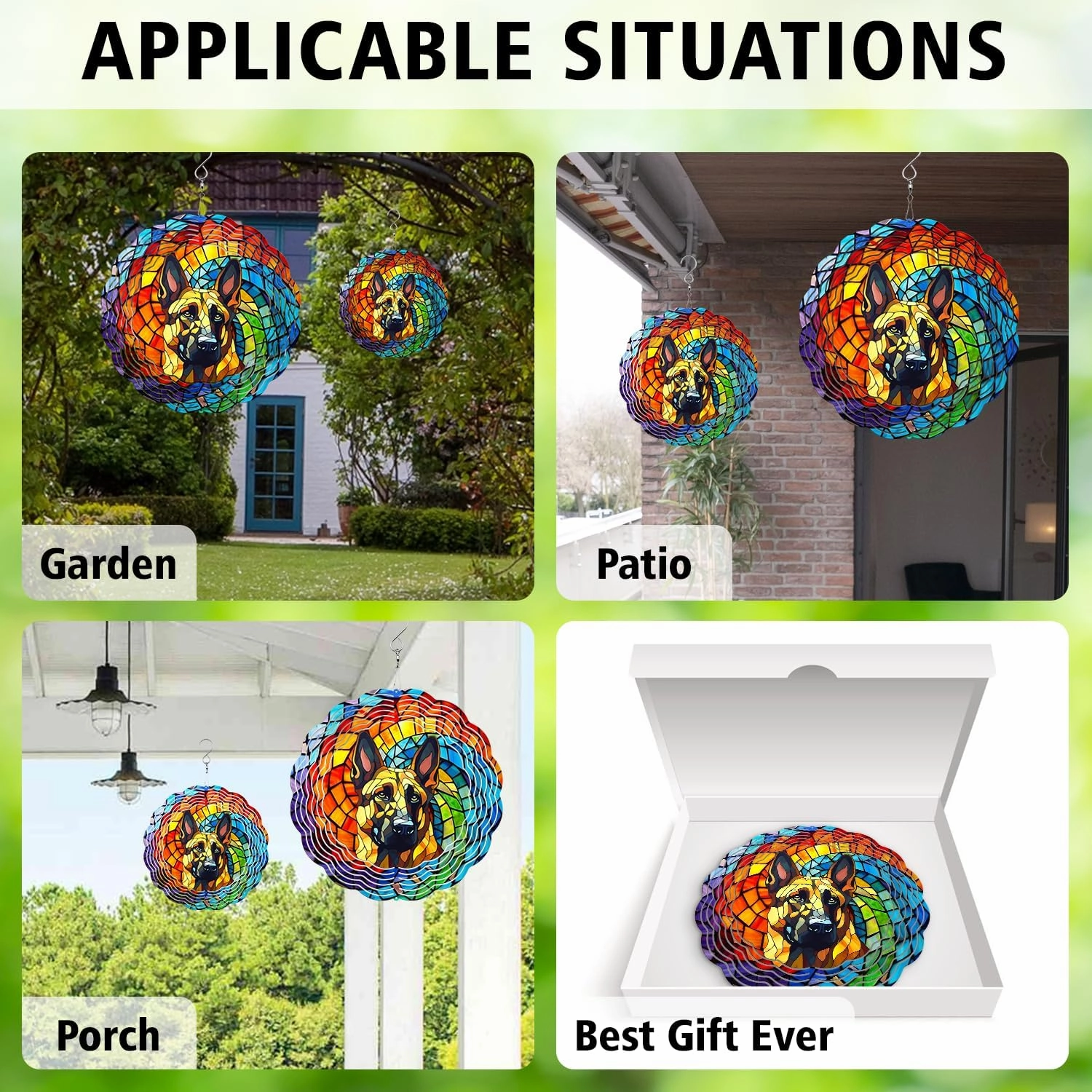 64memory German Shepherd Dog Wind Spinner, German Shepherd Wind Spinner Hanging for Yard and Garden, Unique Gift Wind Spinner, 3D Hanging Wind Spinner Outdoor, Cute German Shepherd Wind Spinner