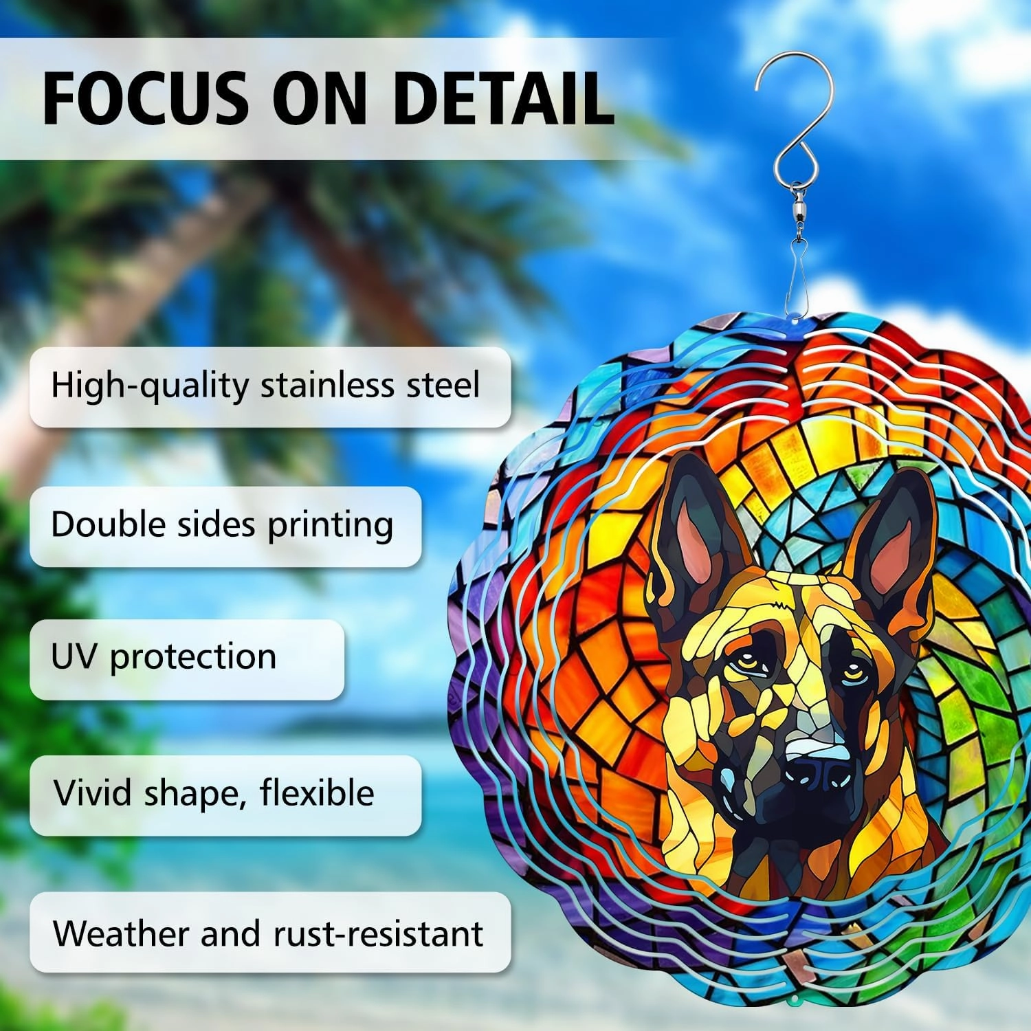 64memory German Shepherd Dog Wind Spinner, German Shepherd Wind Spinner Hanging for Yard and Garden, Unique Gift Wind Spinner, 3D Hanging Wind Spinner Outdoor, Cute German Shepherd Wind Spinner