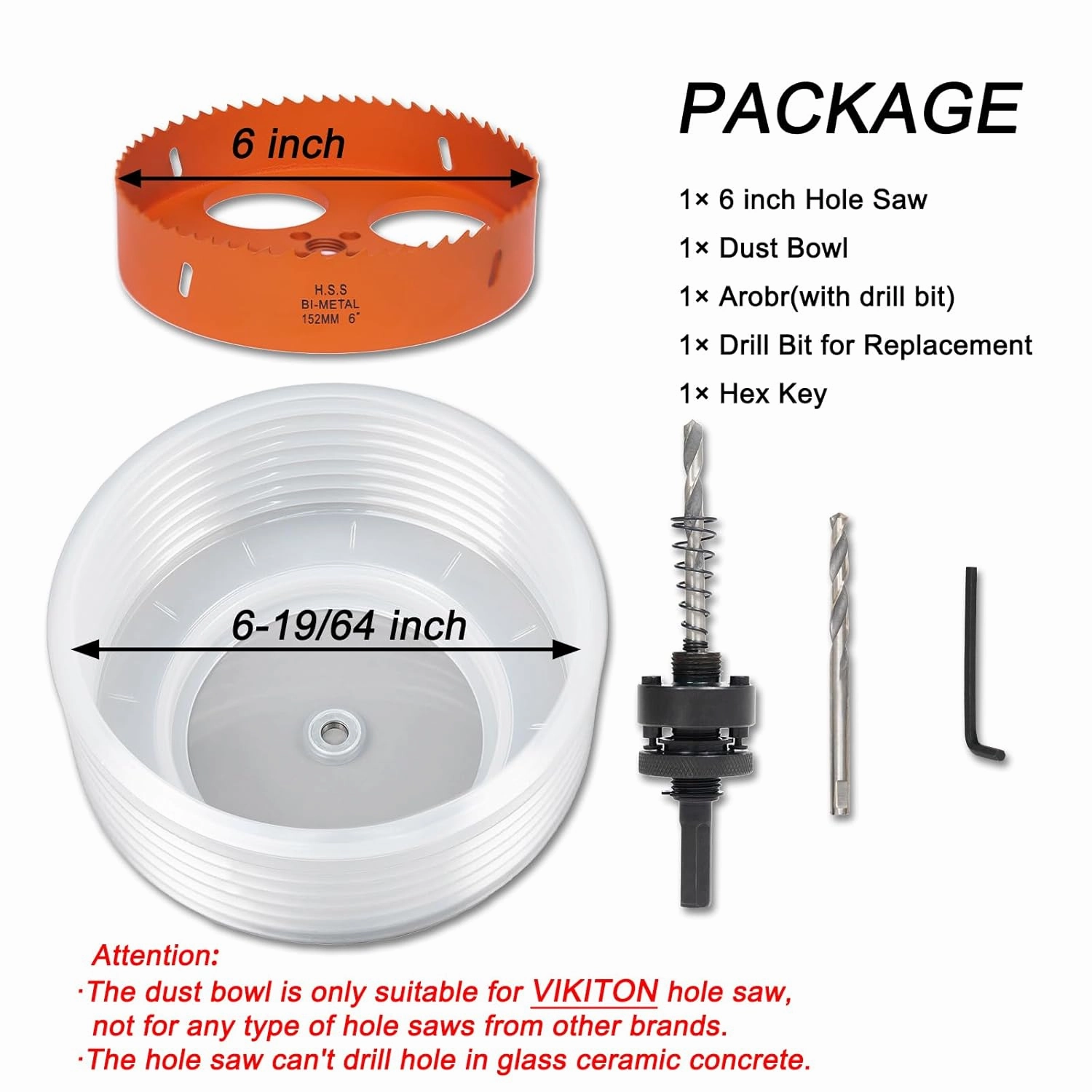 6 Hole Saw for Recessed Lights, 6 Inch Hole Cutter with Dust Bowl Catcher for Led Recessed Lighting 6 Inch and Wood Metal Drywall, Bi-Metal Construction