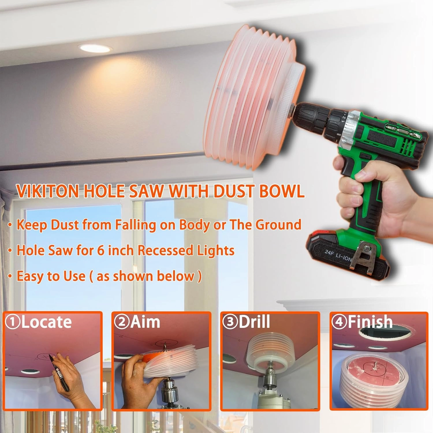 6 Hole Saw for Recessed Lights, 6 Inch Hole Cutter with Dust Bowl Catcher for Led Recessed Lighting 6 Inch and Wood Metal Drywall, Bi-Metal Construction