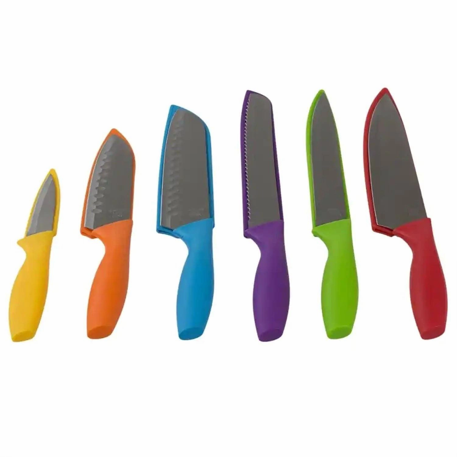 6-Piece Set: Sazon Stainless Steel Knife and Colorful Slip Covers